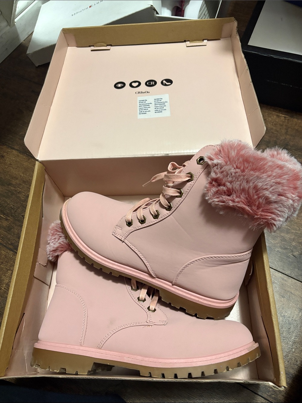Charlotte Russe Pink Faux-Fur Lace-Up Ankle Boots